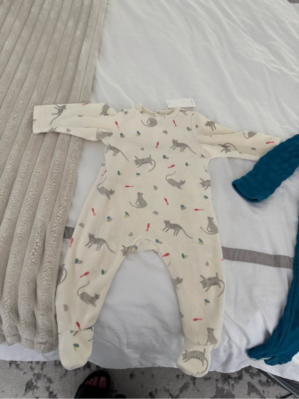 Catimini Cream Baby One-Piece with Cat Print